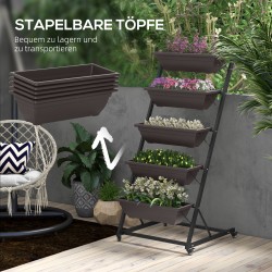 Kasviteline 5-tasoinen teräsrunko muoviruukuilla 145 cm ruskea