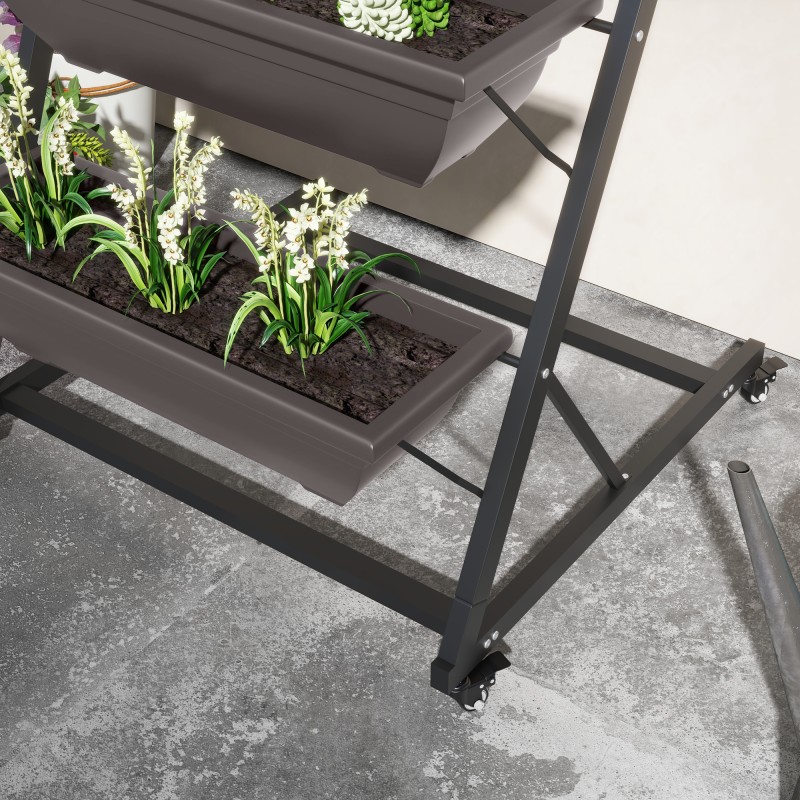 Kasviteline 5-tasoinen teräsrunko muoviruukuilla 145 cm ruskea