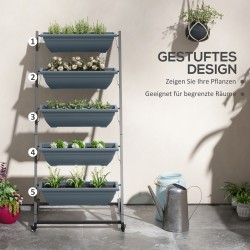 Kukkateline portaikkomainen kasviteline teräs ja muovi 5 tasoa 65 x 67 x 145 cm harmaa musta