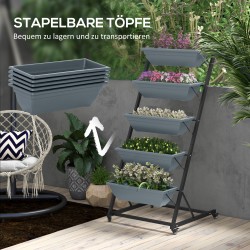 Kukkateline portaikkomainen kasviteline teräs ja muovi 5 tasoa 65 x 67 x 145 cm harmaa musta