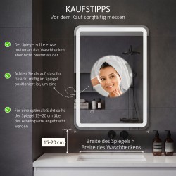 Valaistu kylpyhuoneen peili LED, kosketusohjaus, huurtumaton, himmennettävä, 3 värilämpötilaa, 50x70 cm, hopea