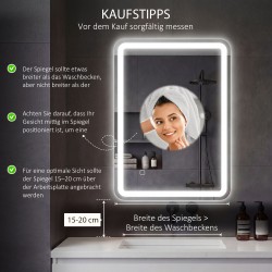 Kylpyhuoneen peili LED‑valaistuksella, kosketusohjaus, huurtumaton, himmennettävä, 70x90 cm, hopea