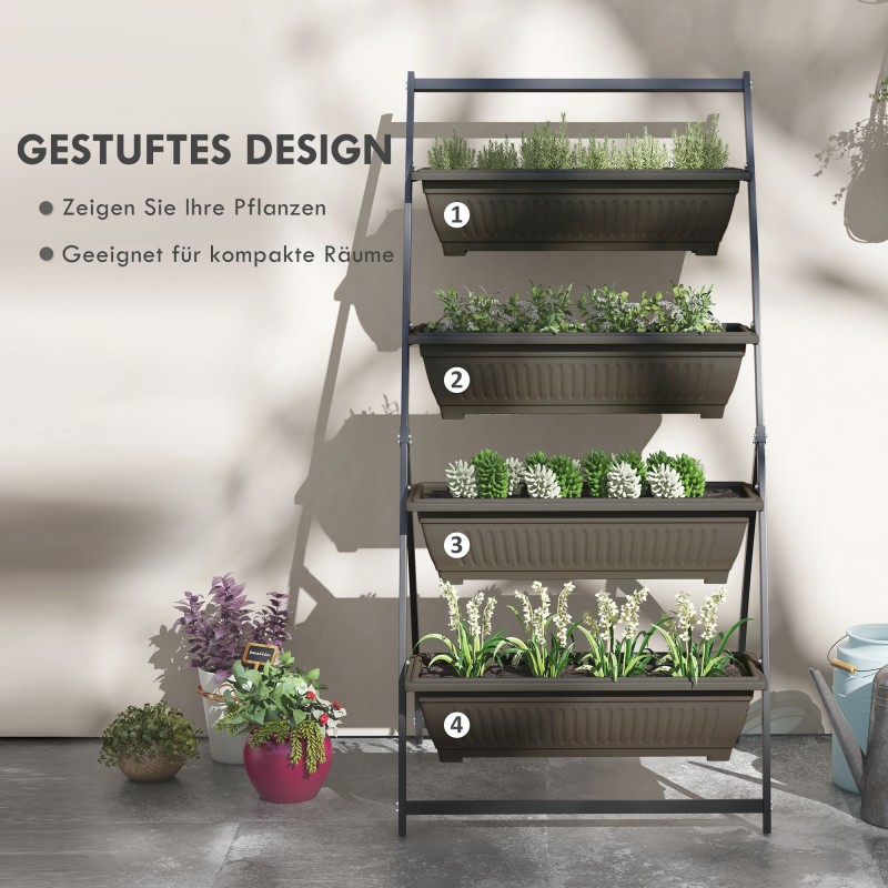 Kasviteline 4-tasoinen teräs ja muovi 76 x 79 x 162 cm tummanruskea/musta ulkokäyttöön