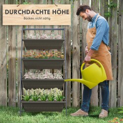 Kasviteline 4-tasoinen teräs ja muovi 76 x 79 x 162 cm tummanruskea/musta ulkokäyttöön