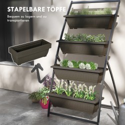 Kasviteline 4-tasoinen teräs ja muovi 76 x 79 x 162 cm tummanruskea/musta ulkokäyttöön