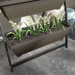 Kasviteline 4-tasoinen teräs ja muovi 76 x 79 x 162 cm tummanruskea/musta ulkokäyttöön