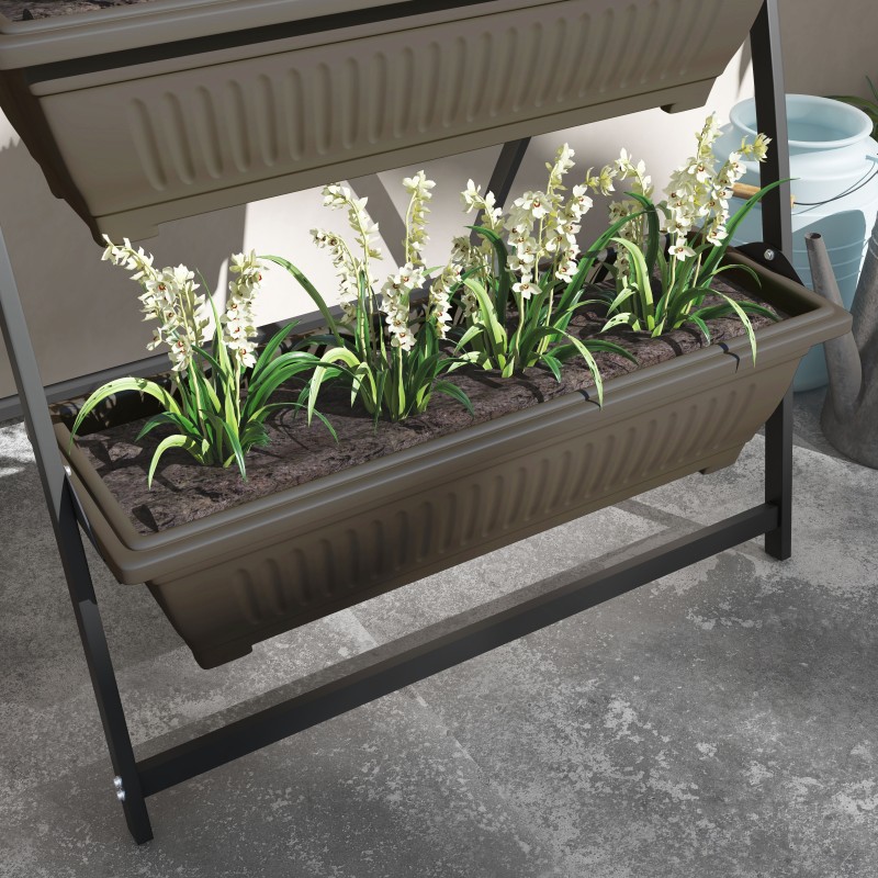 Kasviteline 4-tasoinen teräs ja muovi 76 x 79 x 162 cm tummanruskea/musta ulkokäyttöön