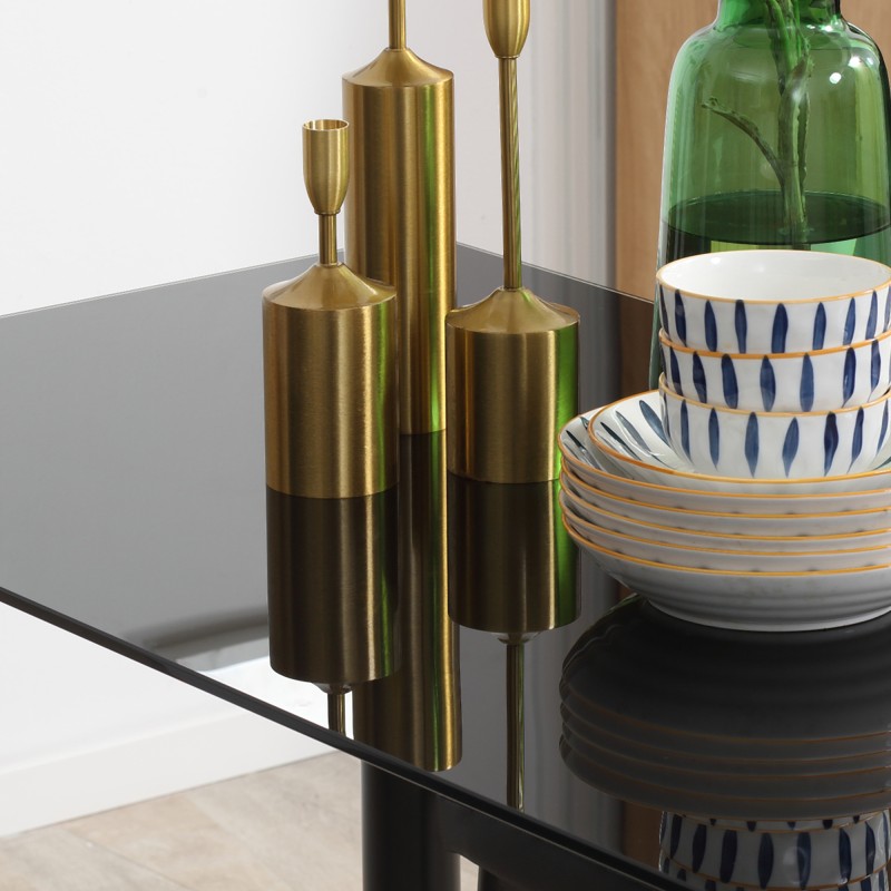 Ruokailuryhmä 4 hengelle, lasinen ruokapöytä ja 4 keinonahkatuolia, 5-osainen, musta