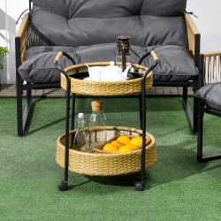 Ulkotarjoiluvaunu 2 tasoa polyrottinki ja teräs Φ50 x 66 cm keltainen/musta