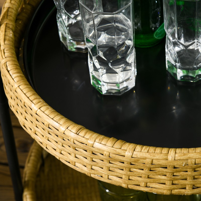 Ulkotarjoiluvaunu 2 tasoa polyrottinki ja teräs Φ50 x 66 cm keltainen/musta