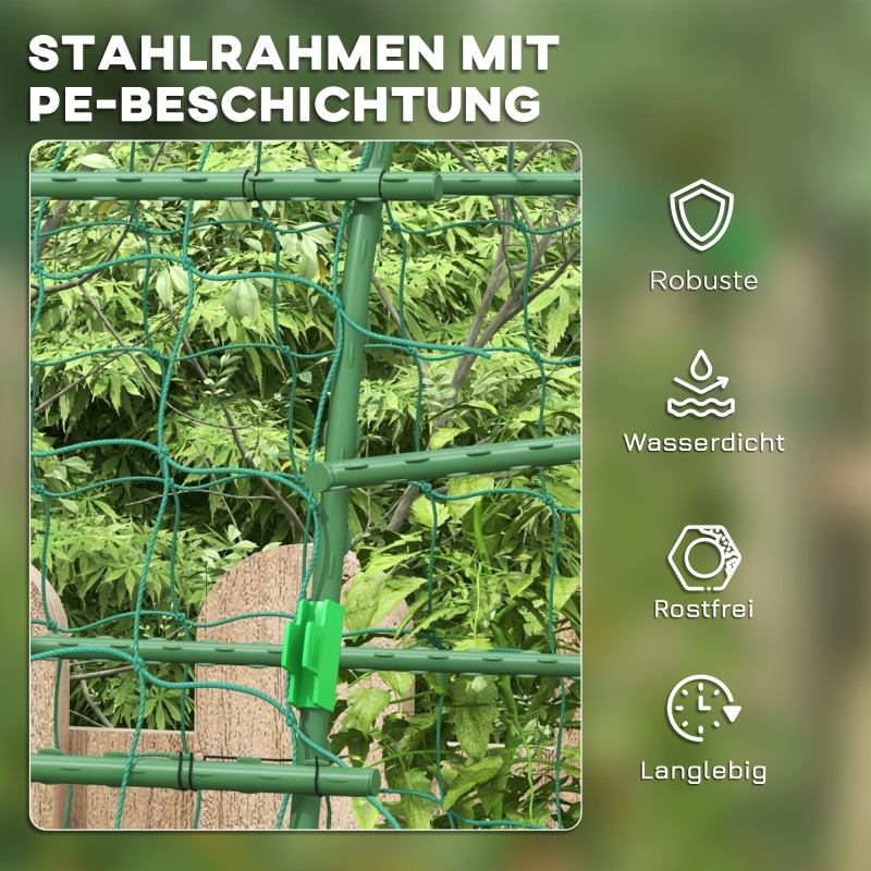 Köynnösteline kaarella ja linnunsuojaverkolla, teräs, 144 x 167 x 206 cm, vihreä