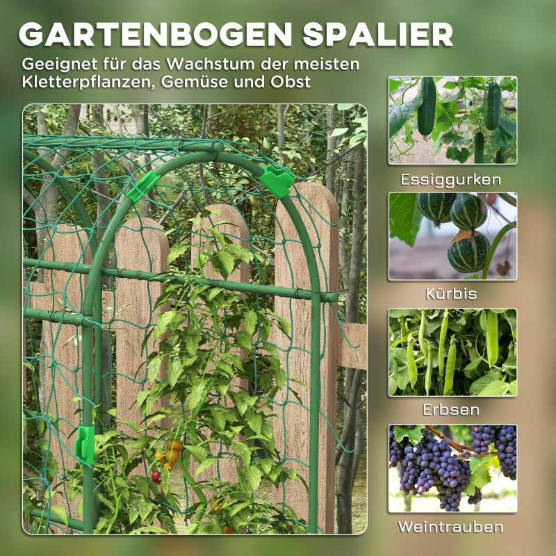 Korkea kasviteline metallikaari suojaverkolla puutarhaan 43 x 182 x 183 cm vihreä