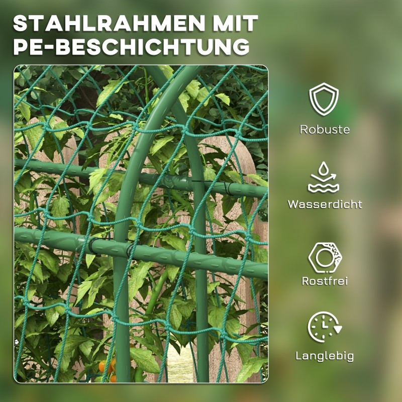 Korkea kasviteline metallikaari suojaverkolla puutarhaan 43 x 182 x 183 cm vihreä