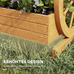 Puinen kolmitasoinen istutuslaatikko ulkokäyttöön, vaunupyöräkoriste, 62 x 61 x 57 cm, teak