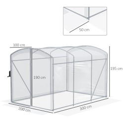 Kasvutunneli, käveltävä, sinkitty teräsrunko ja läpinäkyvä PE-muovi, 3 x 2 x 2 m