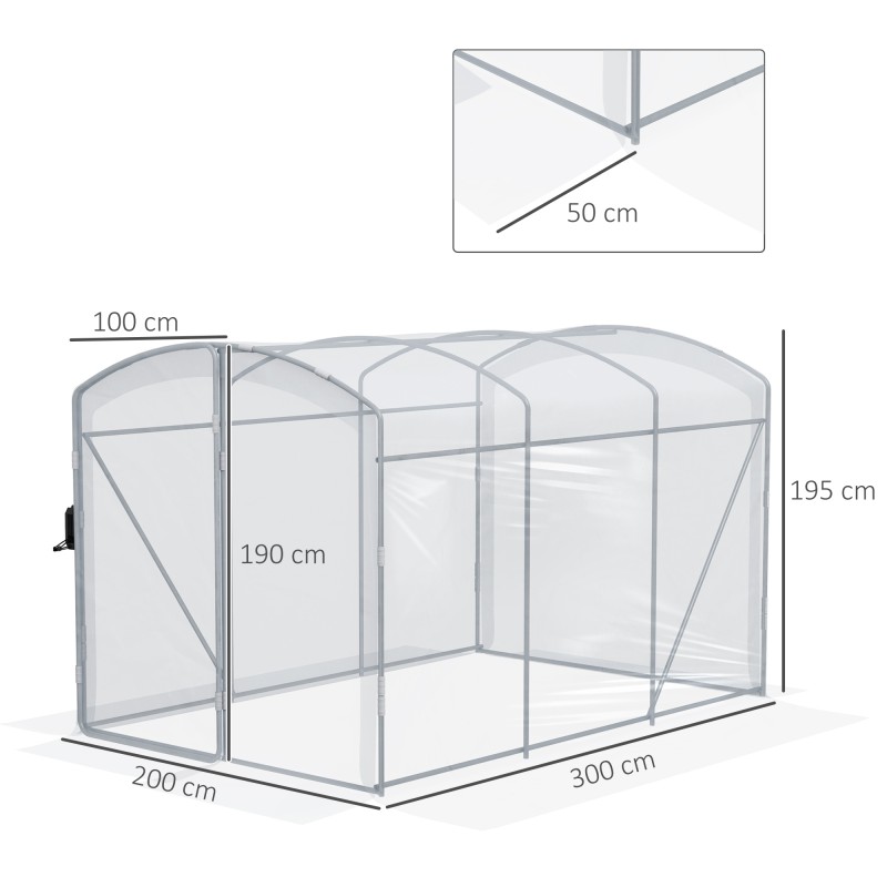 Kasvutunneli, käveltävä, sinkitty teräsrunko ja läpinäkyvä PE-muovi, 3 x 2 x 2 m