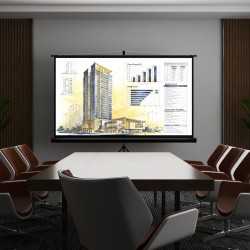 Valkokangas jalustalla 100" 16:9, rullamekanismi, kuvan koko 221 x 124 cm, musta