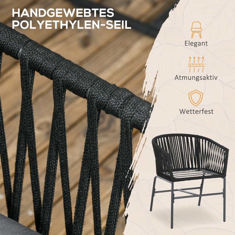 Ulkotuolit boho-tyyli 2 kpl metallirunko istuin- ja selkätyynyillä musta