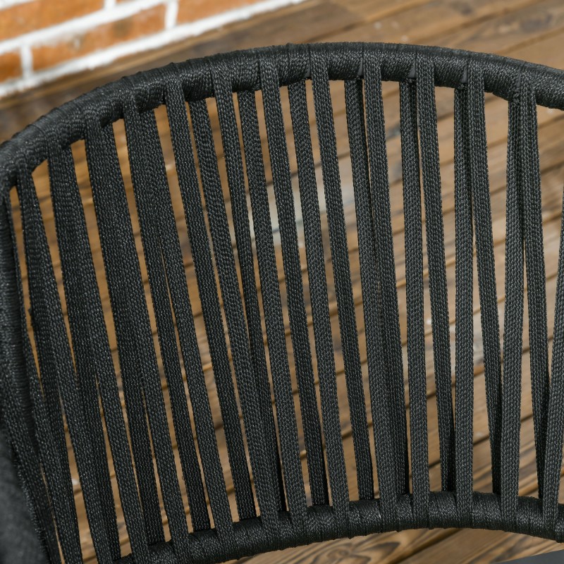 Ulkotuolit boho-tyyli 2 kpl metallirunko istuin- ja selkätyynyillä musta