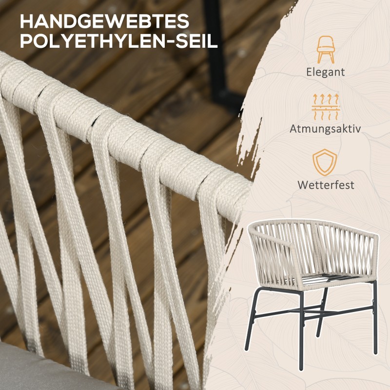 Terassituoli 2 kpl boho-tyyli metallirunko pehmusteilla beige ulko- ja sisäkäyttöön