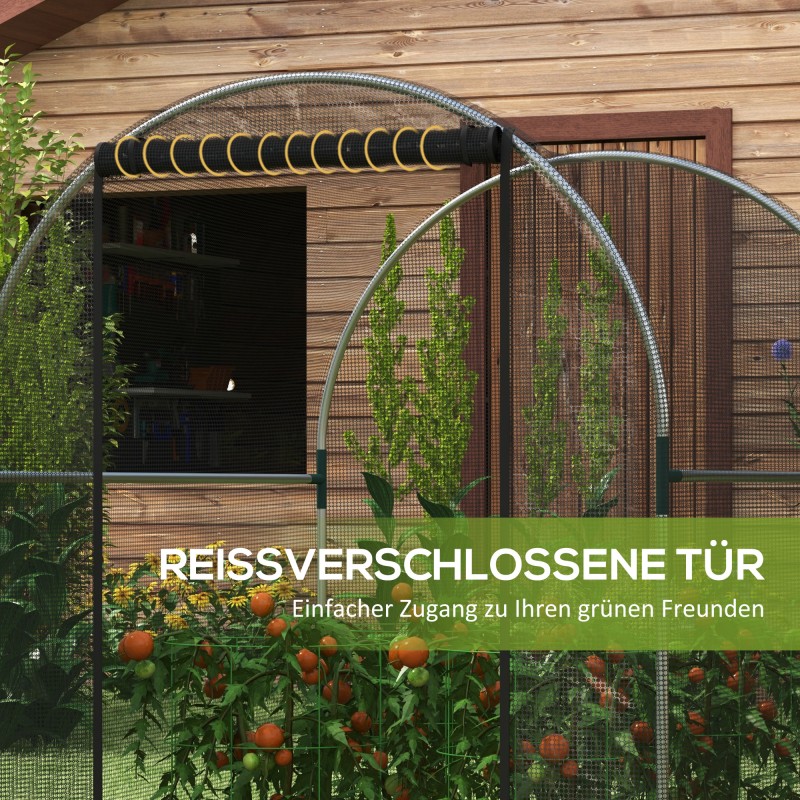 Kasvinsuojaverkko ovella ja galvanoidulla teräsrungolla 120 x 150 x 146 cm musta/hopea
