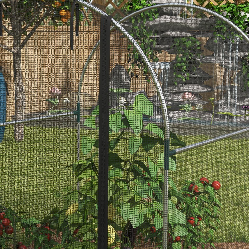 Kasvinsuojaverkko ovella ja galvanoidulla teräsrungolla 120 x 150 x 146 cm musta/hopea