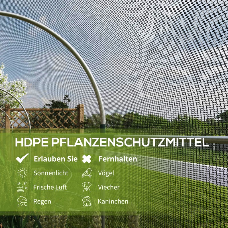 Kasvinsuojaverkko kasvimaalle, sinkitty teräsrunko ja HDPE-verkko, ovi vetoketjulla, 120x360x188 cm, musta/hopea