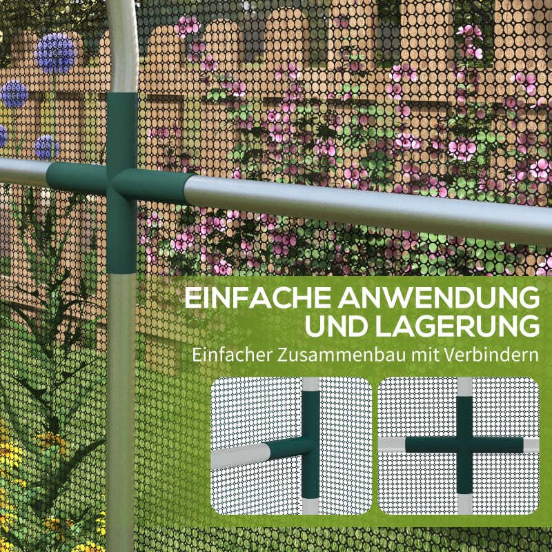 Kasvinsuojaverkko kasvimaalle, sinkitty teräsrunko ja HDPE-verkko, ovi vetoketjulla, 120x360x188 cm, musta/hopea