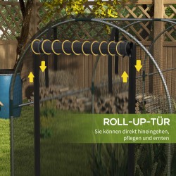 Kasvinsuojaverkko kasvimaalle, sinkitty teräsrunko ja HDPE-verkko, ovi vetoketjulla, 120x360x188 cm, musta/hopea