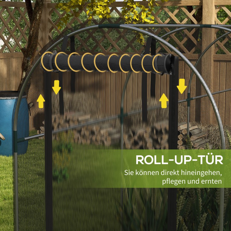 Kasvinsuojaverkko kasvimaalle, sinkitty teräsrunko ja HDPE-verkko, ovi vetoketjulla, 120x360x188 cm, musta/hopea