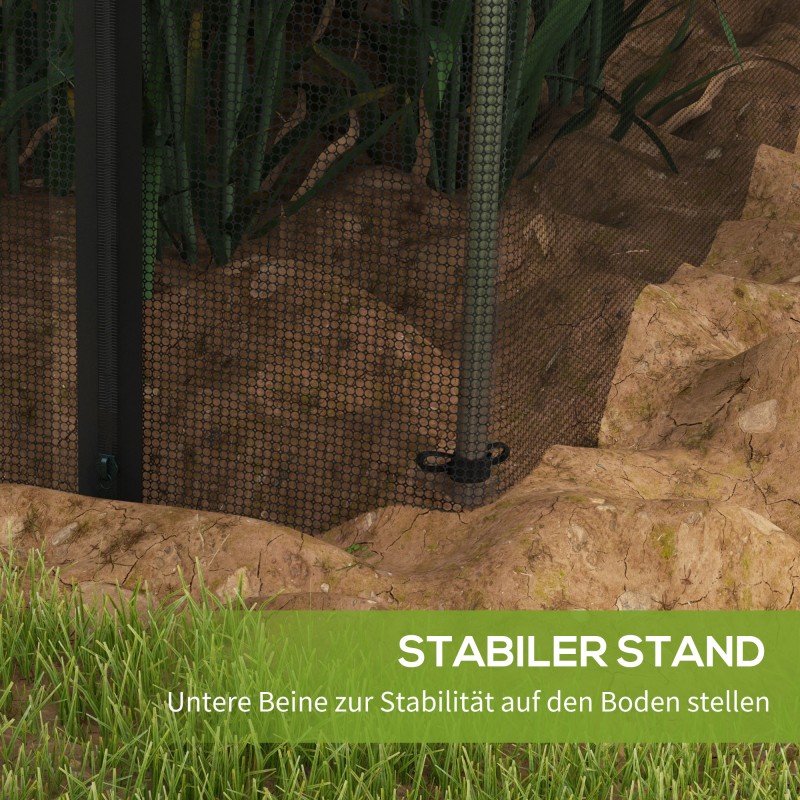 Kasvinsuojaverkko kasvimaalle, sinkitty teräsrunko ja HDPE-verkko, ovi vetoketjulla, 120x360x188 cm, musta/hopea