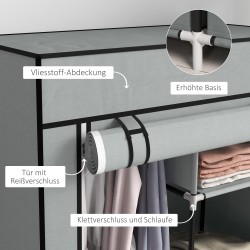 Kankainen vaatekaappi, teräsrunko, 1 vaatetanko, 2 kangaslaatikkoa, 83 x 42,5 x 162,5 cm, harmaa