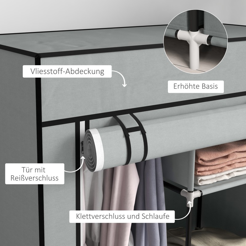 Kankainen vaatekaappi, teräsrunko, 1 vaatetanko, 2 kangaslaatikkoa, 83 x 42,5 x 162,5 cm, harmaa