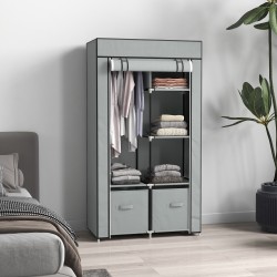 Kankainen vaatekaappi, teräsrunko, 1 vaatetanko, 2 kangaslaatikkoa, 83 x 42,5 x 162,5 cm, harmaa