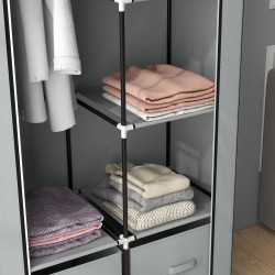 Kankainen vaatekaappi, teräsrunko, 1 vaatetanko, 2 kangaslaatikkoa, 83 x 42,5 x 162,5 cm, harmaa