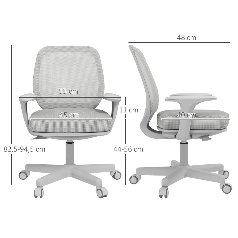 Ergonominen työtuoli toimistoon, verkkoselkänoja, säädettävä korkeus 44–56 cm, harmaa