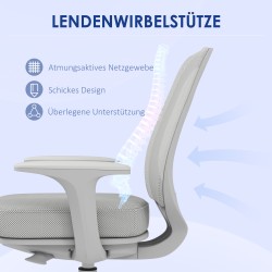 Ergonominen työtuoli toimistoon, verkkoselkänoja, säädettävä korkeus 44–56 cm, harmaa