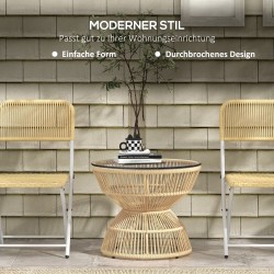 Ulkosohvapöytä sivupöytä PE-rottinki ja lasikansi 60 x 60 x 50 cm luonnon sävy