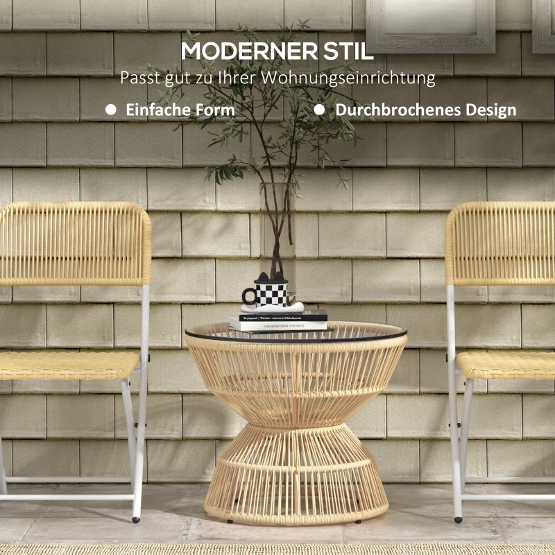 Ulkosohvapöytä sivupöytä PE-rottinki ja lasikansi 60 x 60 x 50 cm luonnon sävy