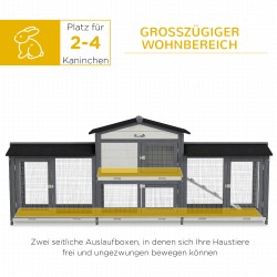 Pieneläinhäkki ulkokäyttöön kääpiökaneille ja marsuille, kuusi ja teräs, 230 x 53 x 93,5 cm, harmaa