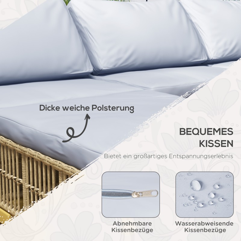 Puutarhan ulkokalustesetti 5-osainen keinorottinki teräsrunko istuinpehmusteilla vaaleanharmaa