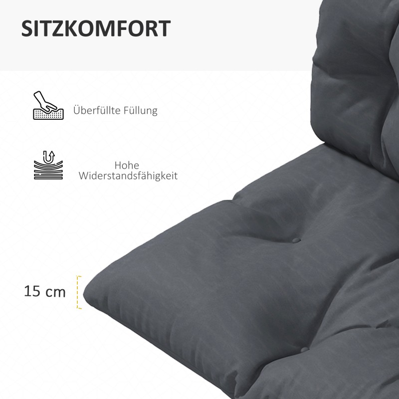 Puutarhakalusteiden istuinpehmustesetti 2-osainen polyesteri 120 x 60 x 15 cm tummanharmaa