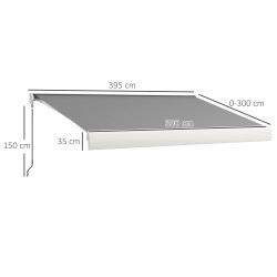 Sähköinen ja manuaalinen terassimarkiisi täyskotelolla 4 x 3 m alumiinirunko vaalea harmaa