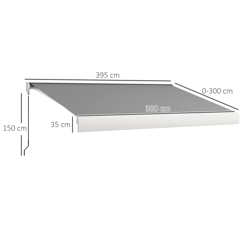 Sähköinen ja manuaalinen terassimarkiisi täyskotelolla 4 x 3 m alumiinirunko vaalea harmaa