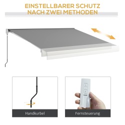 Sähköinen ja manuaalinen terassimarkiisi täyskotelolla 4 x 3 m alumiinirunko vaalea harmaa