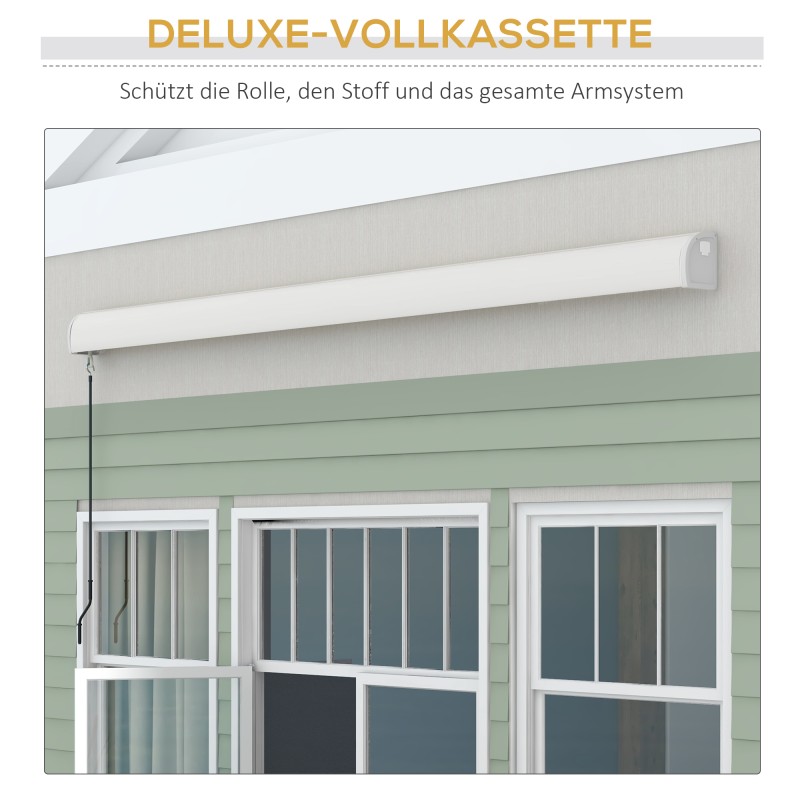 Sähköinen ja manuaalinen terassimarkiisi täyskotelolla 4 x 3 m alumiinirunko vaalea harmaa