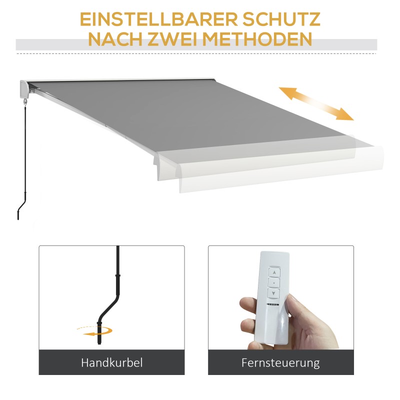 Terassimarkiisi täyskotelo sähköinen ja manuaalinen 295x250 cm alumiini vaaleanharmaa
