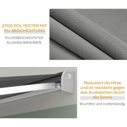 Terassimarkiisi täyskotelo sähköinen ja manuaalinen 295x250 cm alumiini vaaleanharmaa