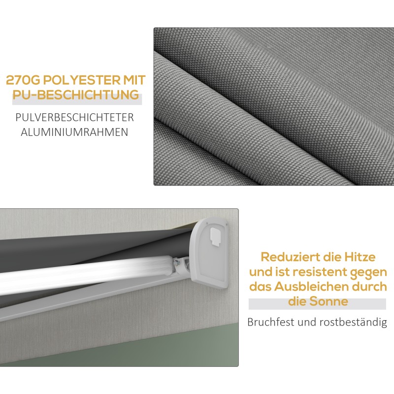 Terassimarkiisi täyskotelo sähköinen ja manuaalinen 295x250 cm alumiini vaaleanharmaa