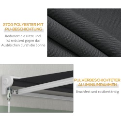 Terassikatos sähköinen ja manuaalinen halvkassettimalli alumiinirunko 4 x 3 m harmaa